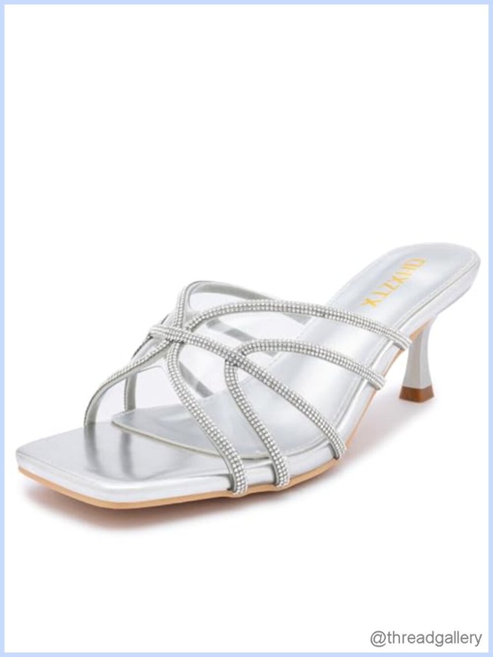 Rhinestone Kitten Heel Mule Sandals Square Toe Slip-On Heels